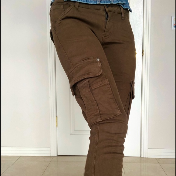 Alice + Olivia CARGO Skinny Dark Olive Brown Pockets Pants Sz 26 Small - Picture 3 of 7